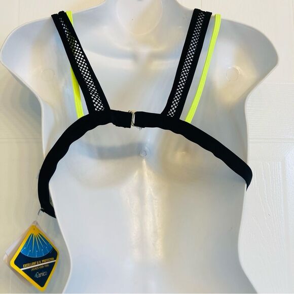 Fabletics Neon Costa Mesh Layer‎ Triangle Bikini Top Removable Cups Sz Large NEW - Picture 7 of 15